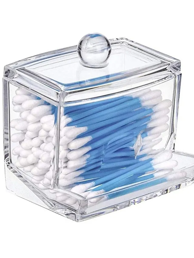 Acrylic Cotton Swabs Storage Holder Box Portable Transparent Makeup Cotton Pad Cosmetic Container Crystal Jewelry Organizer Case without Cotton swabs