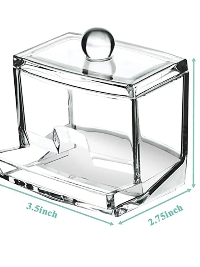 Acrylic Cotton Swabs Storage Holder Box Portable Transparent Makeup Cotton Pad Cosmetic Container Crystal Jewelry Organizer Case without Cotton swabs