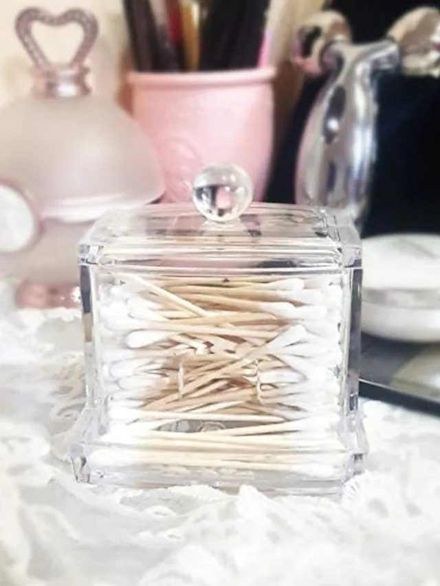 Acrylic Cotton Swabs Storage Holder Box Portable Transparent Makeup Cotton Pad Cosmetic Container Crystal Jewelry Organizer Case without Cotton swabs