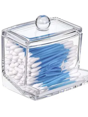 Acrylic Cotton Swabs Storage Holder Box Portable Transparent Makeup Cotton Pad Cosmetic Container Crystal Jewelry Organizer Case without Cotton swabs