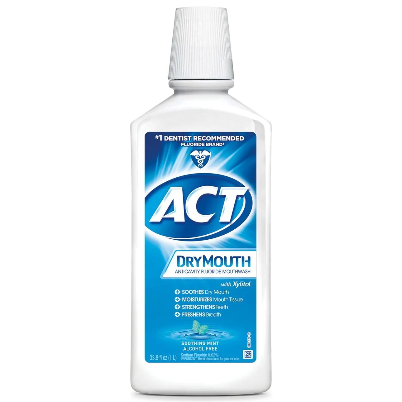 ACT Dry Mouth Anticavity Fluoride Mouthwash with Xylitol, Soothing Mint, 33.8 fl