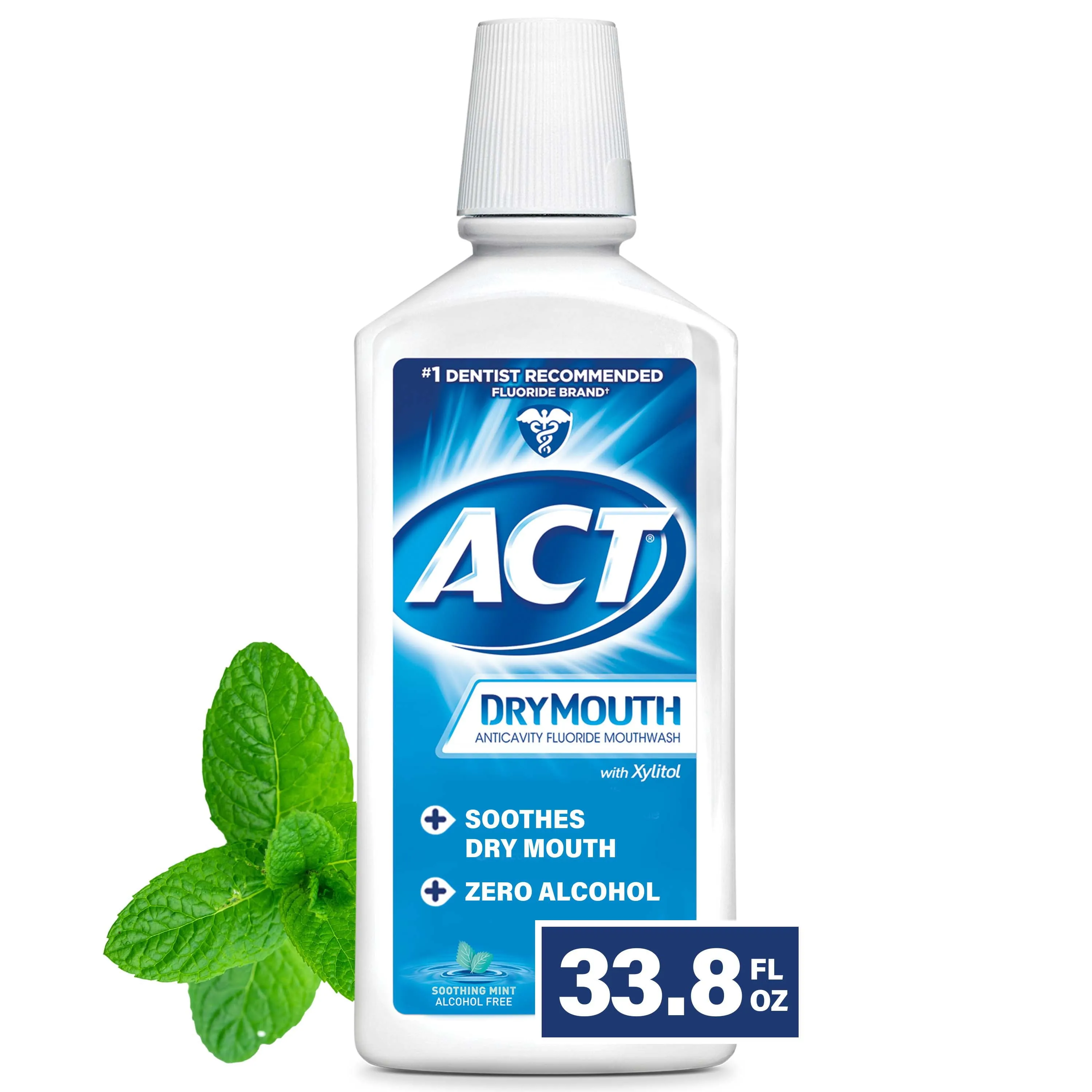 ACT Dry Mouth Anticavity Fluoride Mouthwash with Xylitol, Soothing Mint, 33.8 fl