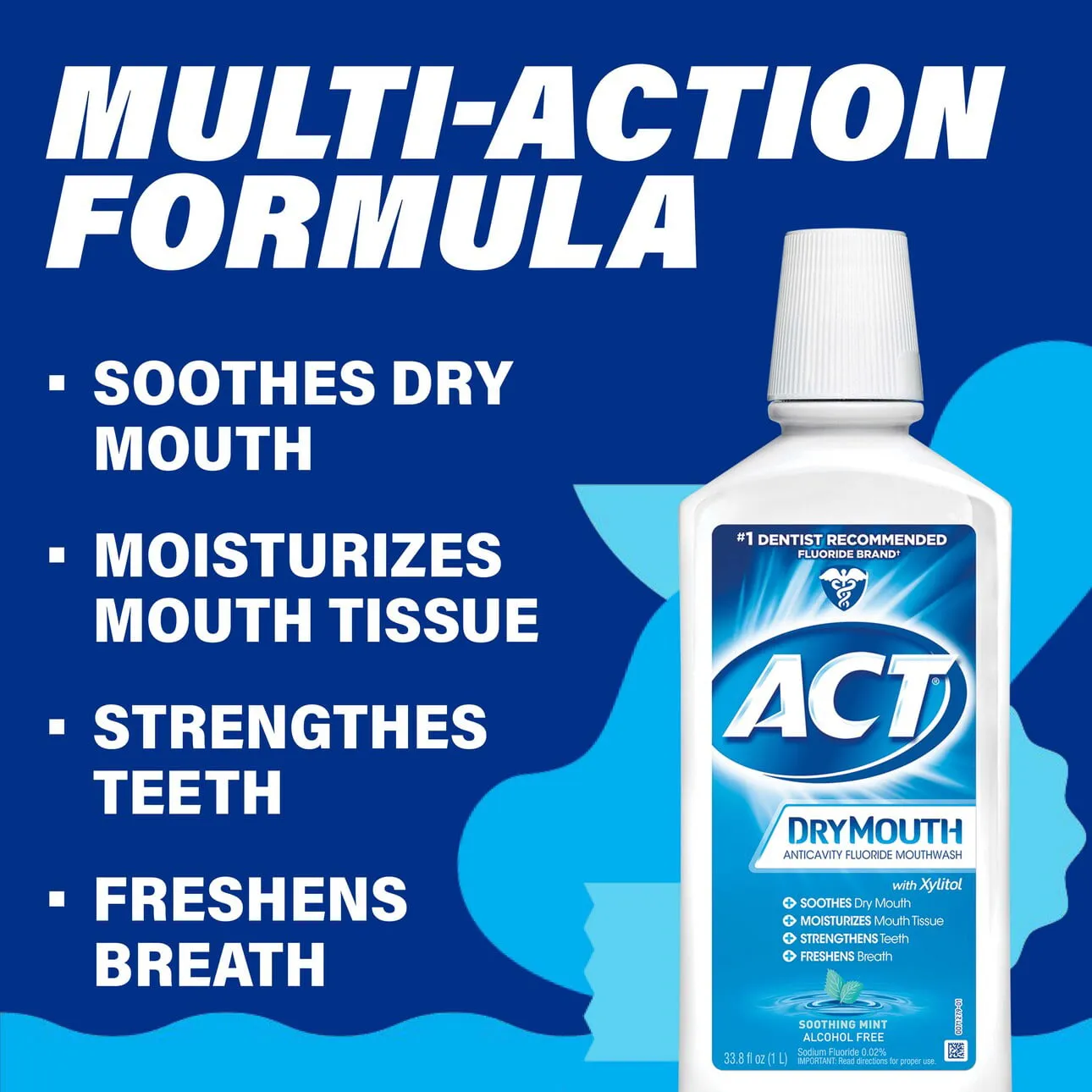 ACT Dry Mouth Anticavity Fluoride Mouthwash with Xylitol, Soothing Mint, 33.8 fl