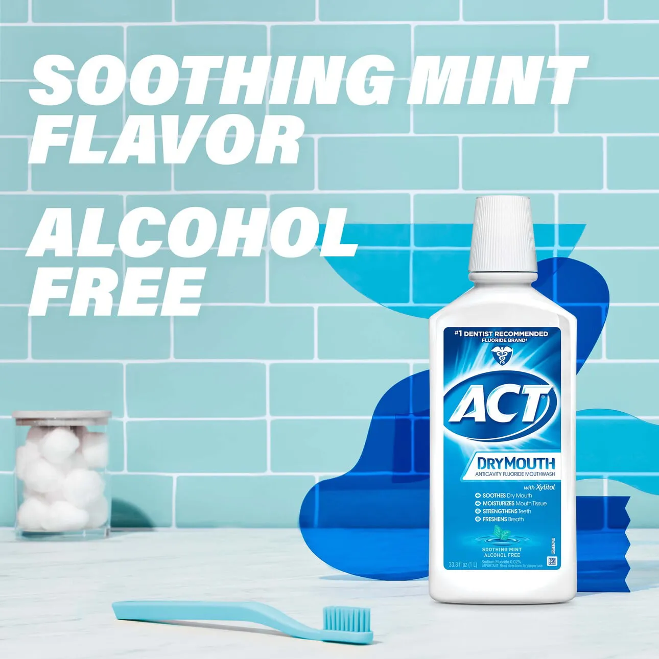 ACT Dry Mouth Anticavity Fluoride Mouthwash with Xylitol, Soothing Mint, 33.8 fl