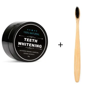 Activated Coconut Charcoal Powder Teeth Whitening Bamboo Teeth Kit Toothbrush Oral Hygiene oz