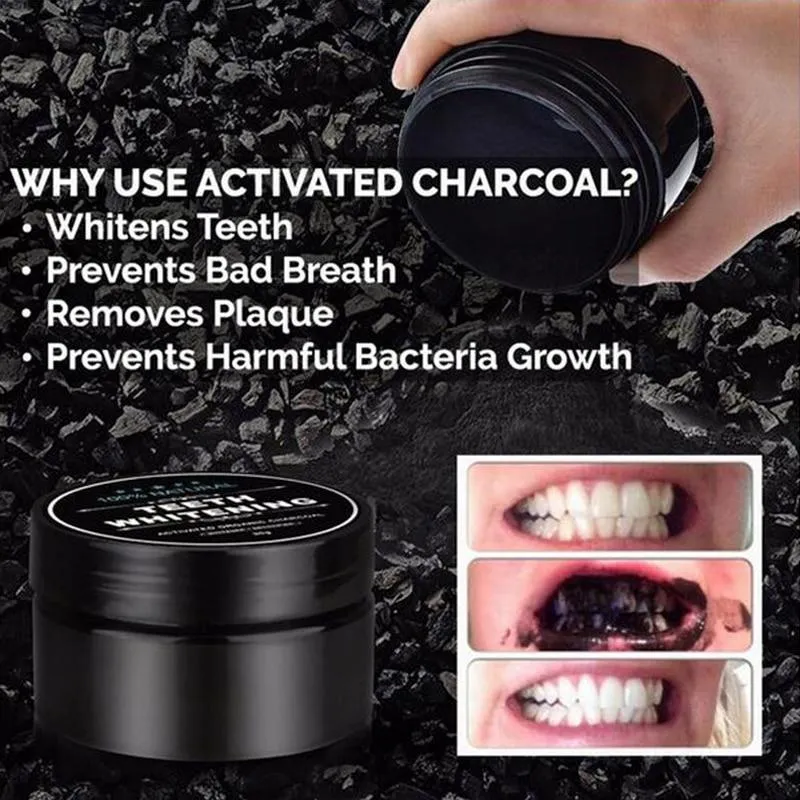 Activated Coconut Charcoal Powder Teeth Whitening Bamboo Teeth Kit Toothbrush Oral Hygiene oz