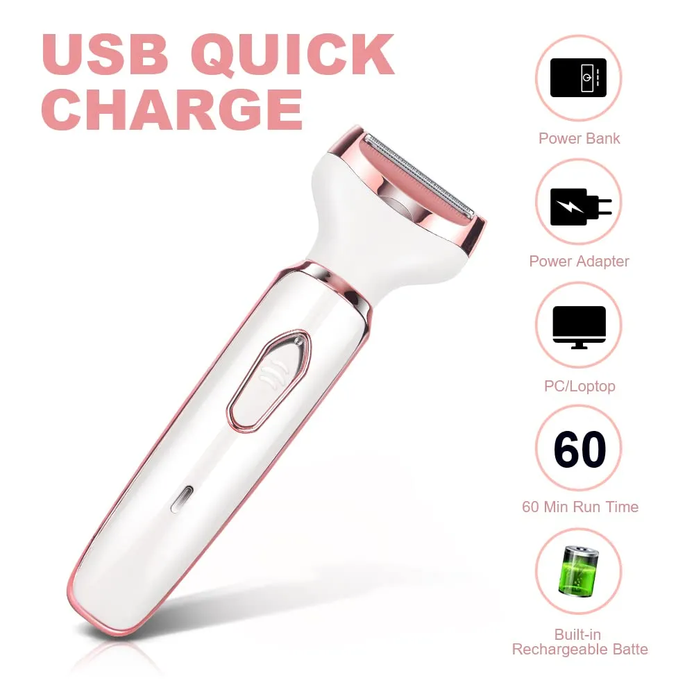ACWOO Electric Shaver for Women, 4-in-1 Electric Women's Shaver, Painless Intimate Razor for Women, Hair Trimmer for Face Nose Armpits Intimate Area Bikini Zone, USB Charging C-pink