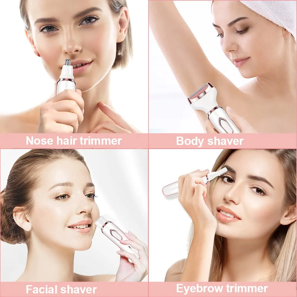 ACWOO Electric Shaver for Women, 4-in-1 Electric Women's Shaver, Painless Intimate Razor for Women, Hair Trimmer for Face Nose Armpits Intimate Area Bikini Zone, USB Charging C-pink