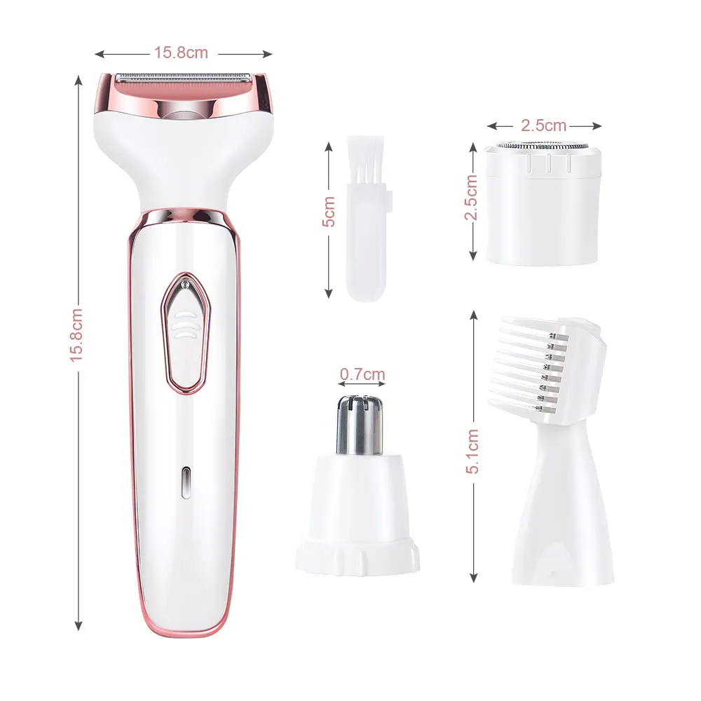 ACWOO Electric Shaver for Women, 4-in-1 Electric Women's Shaver, Painless Intimate Razor for Women, Hair Trimmer for Face Nose Armpits Intimate Area Bikini Zone, USB Charging C-pink