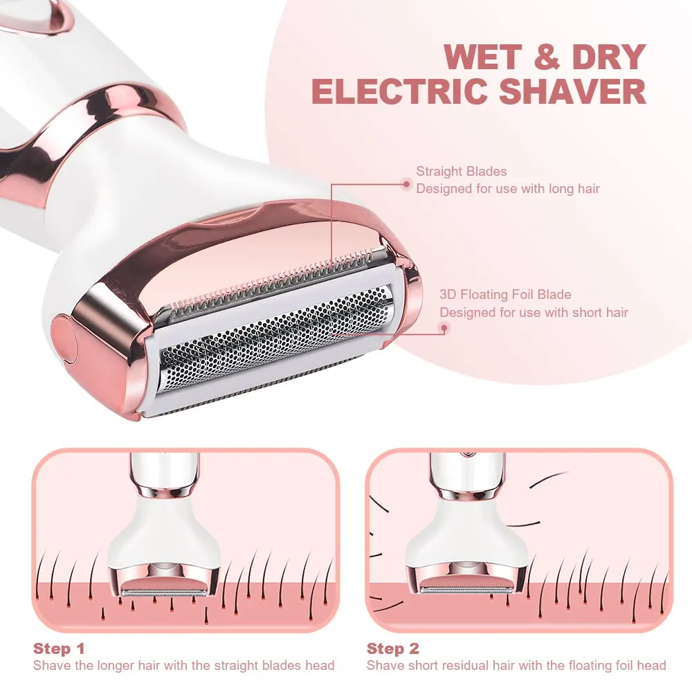 ACWOO Electric Shaver for Women, 4-in-1 Electric Women's Shaver, Painless Intimate Razor for Women, Hair Trimmer for Face Nose Armpits Intimate Area Bikini Zone, USB Charging C-pink