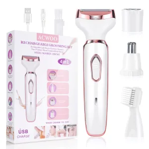 ACWOO Electric Shaver for Women, 4-in-1 Electric Women's Shaver, Painless Intimate Razor for Women, Hair Trimmer for Face Nose Armpits Intimate Area Bikini Zone, USB Charging C-pink