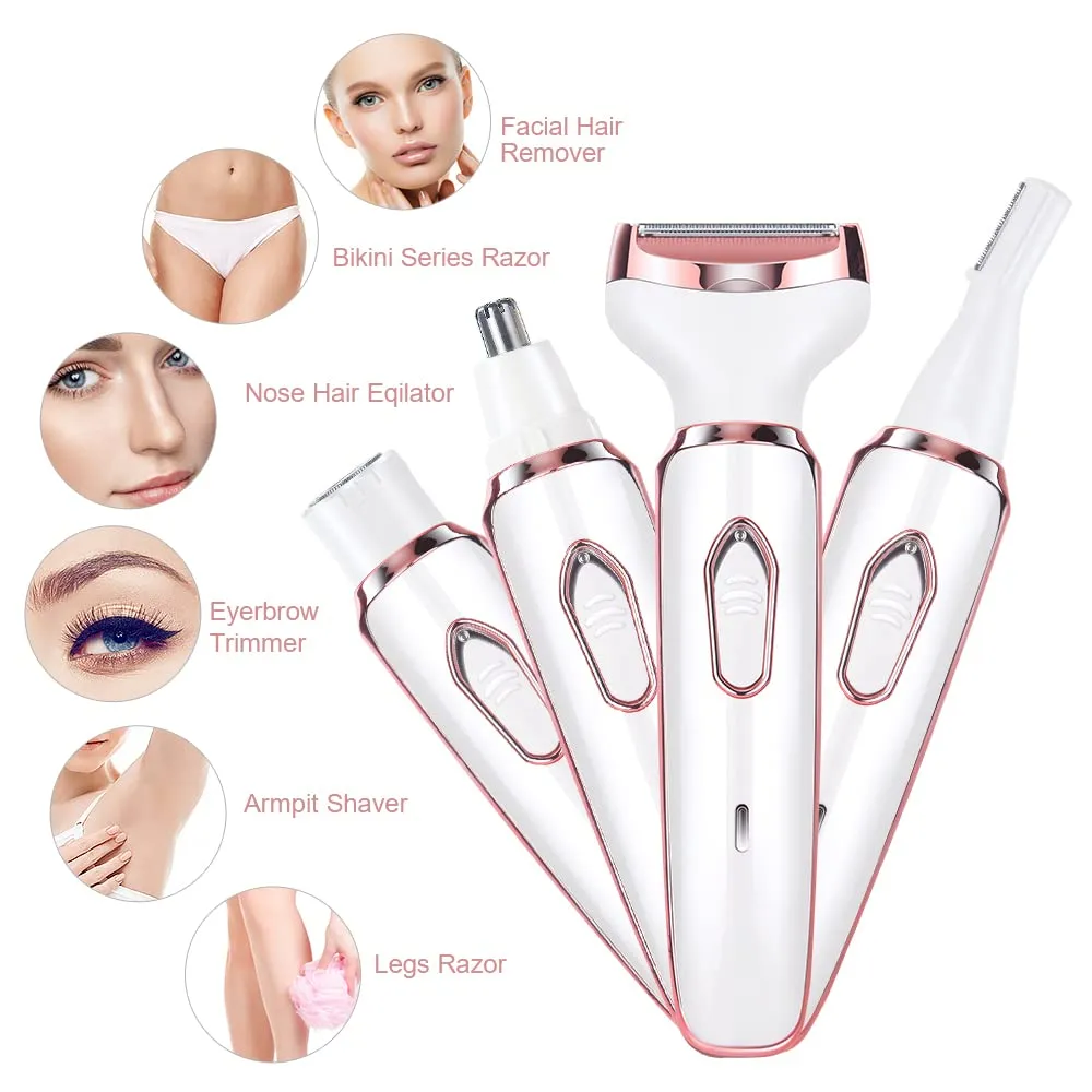 ACWOO Electric Shaver for Women, 4-in-1 Electric Women's Shaver, Painless Intimate Razor for Women, Hair Trimmer for Face Nose Armpits Intimate Area Bikini Zone, USB Charging C-pink