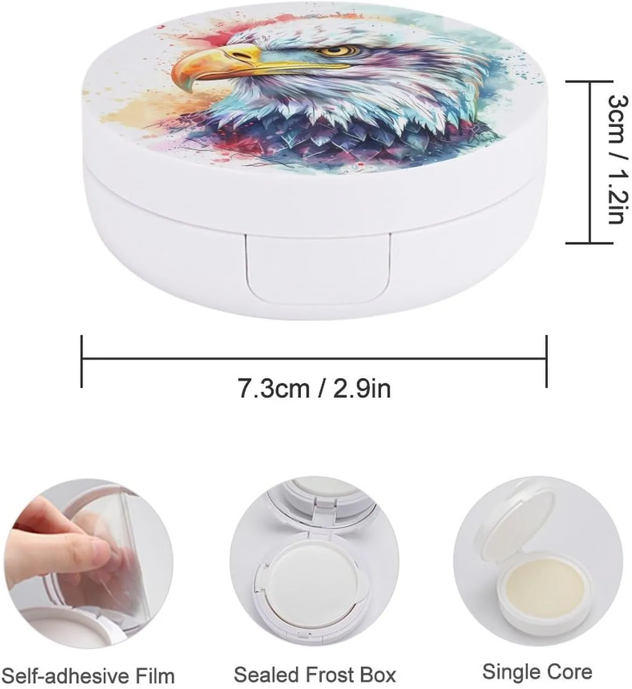 Adorable Hand-drawn Illustration of Eagle Air Cushion Puff Box Portable Cosmetic Makeup Case Container,full of Cute Details Loose Powder Foundation Container Suitable for BB Cream