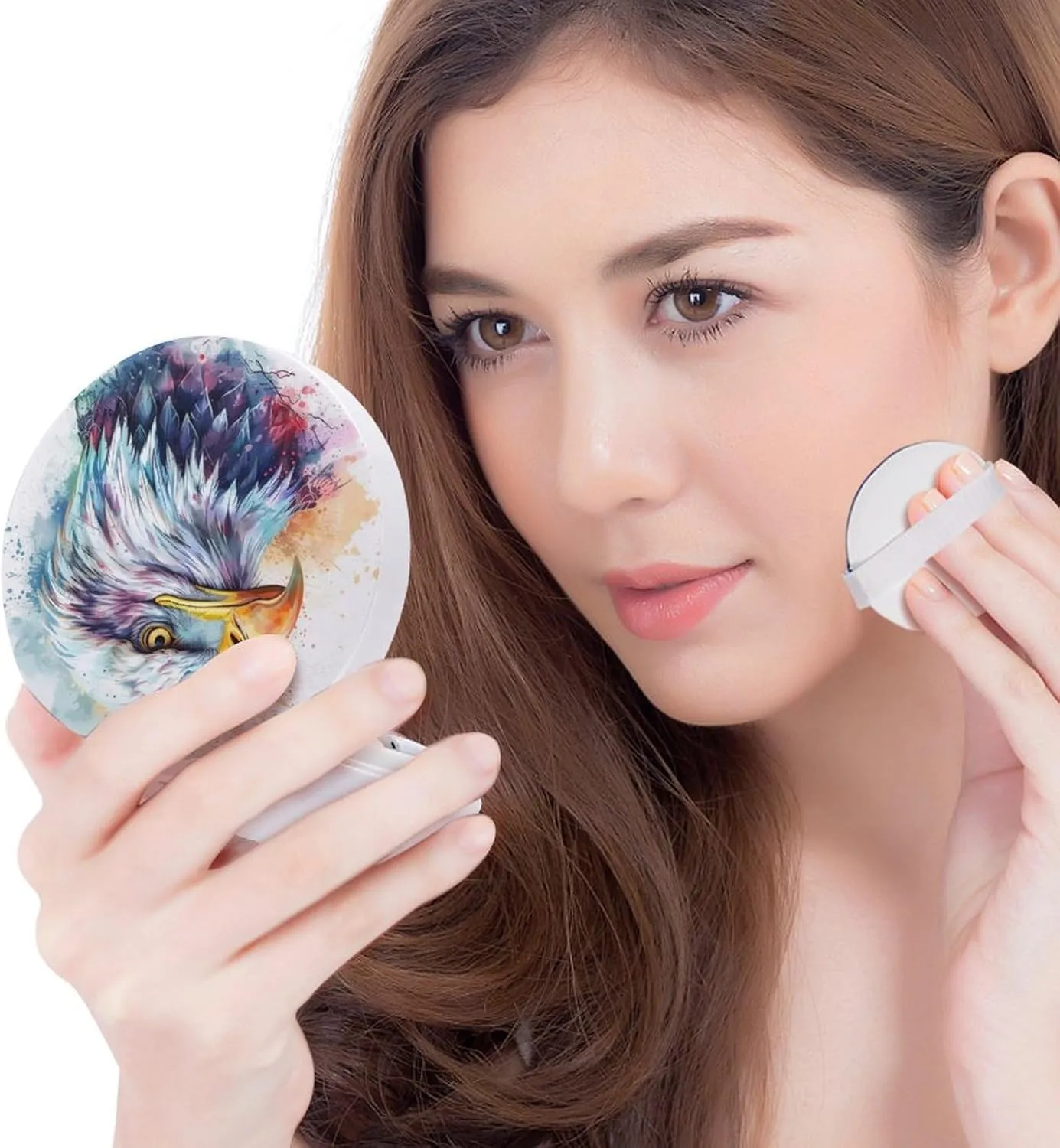 Adorable Hand-drawn Illustration of Eagle Air Cushion Puff Box Portable Cosmetic Makeup Case Container,full of Cute Details Loose Powder Foundation Container Suitable for BB Cream