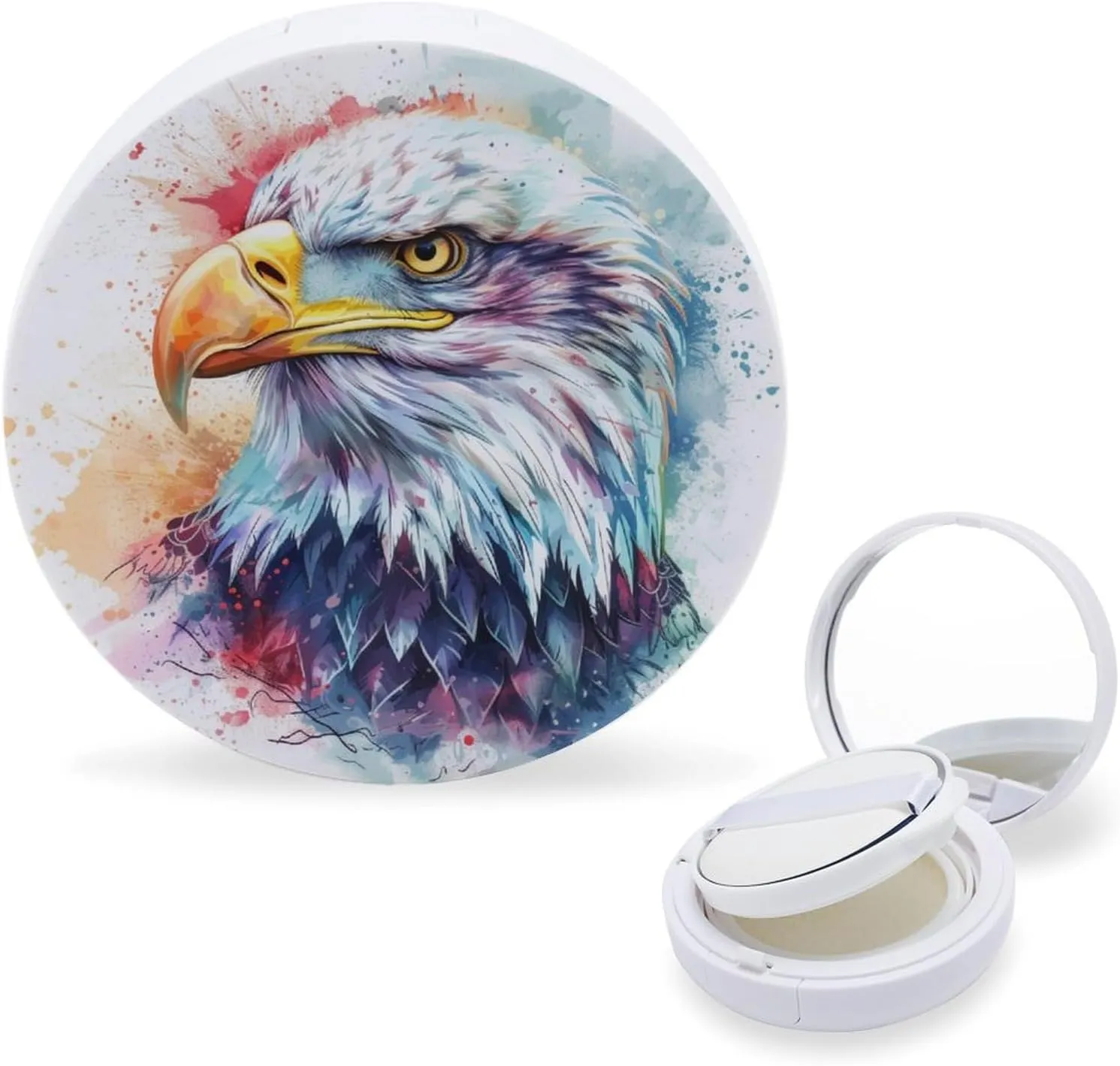 Adorable Hand-drawn Illustration of Eagle Air Cushion Puff Box Portable Cosmetic Makeup Case Container,full of Cute Details Loose Powder Foundation Container Suitable for BB Cream