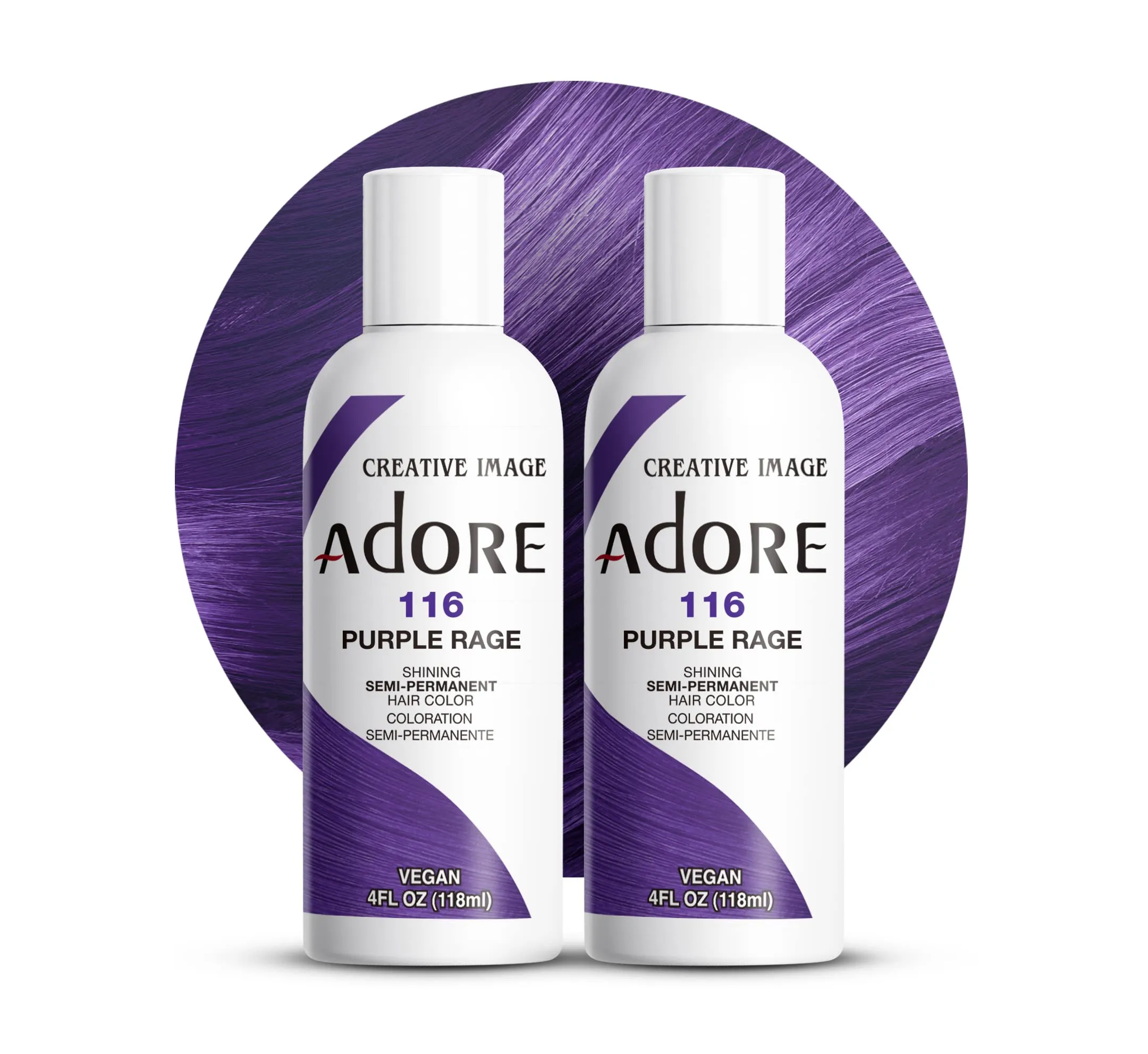 Adore Semi Permanent Hair Color - Vegan and Cruelty-Free Purple Hair Dye - 4 Fl Oz - 116 Purple Rage (Pack of 2)