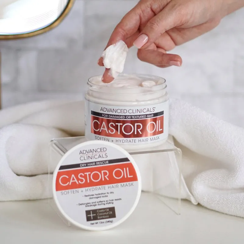 ADVANCED CLINICALS Dry Hair Rescue Castor Oil Soften   Hydrate Hair Mask ماسك الشعر بزيت الخروع من ادفانسد كلينيكالز