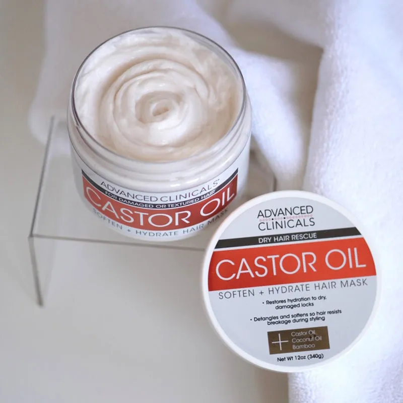 ADVANCED CLINICALS Dry Hair Rescue Castor Oil Soften   Hydrate Hair Mask ماسك الشعر بزيت الخروع من ادفانسد كلينيكالز