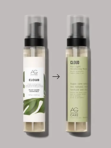 AG Care Cloud Lightweight Hair Mousse with Cane Sugar Extract - Curl Foam Volumizing Mousse for Definition and Lift, 3.6 Fl Oz Bottle
