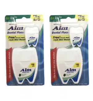 Aim Non-shred Mint Waxed Dental Floss 100 Yards Nylon  12 Yard Travel Pack