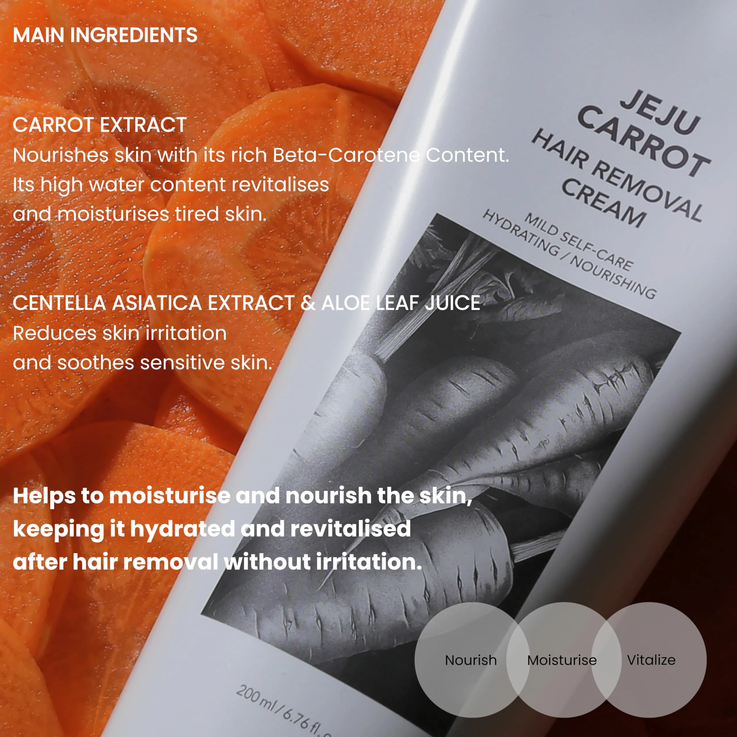 Allione Hair Removal Cream with Carrot | Sooth & Painless for Sensitive Skin, Bikini, Underarms, Arms, Legs, Chest Hair Removal with Fruits Scent, Crema Depiladora for Women & Men, 200ml