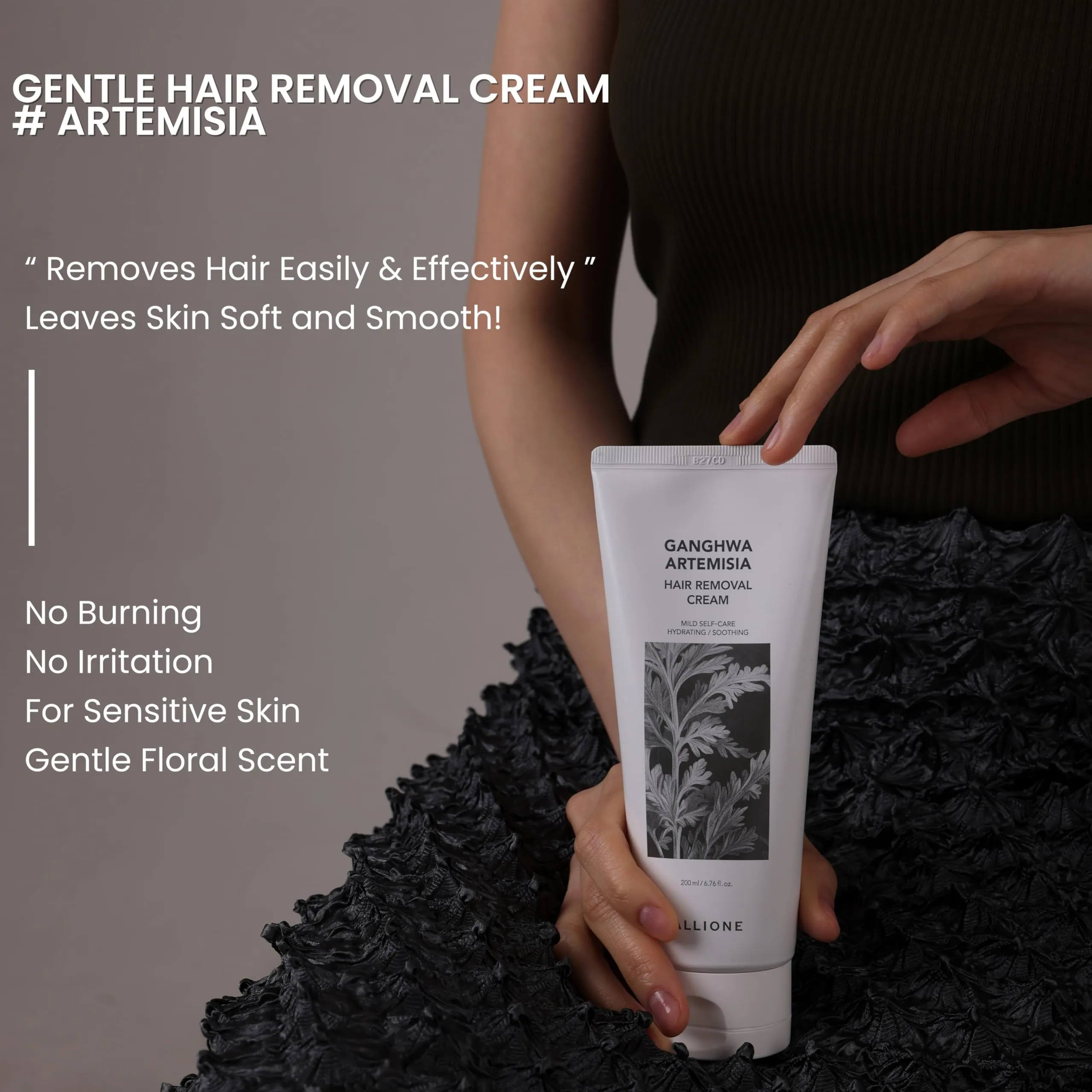 Allione Hair Removal Cream with Mugwort | Sooth & Painless for Sensitive Skin, Bikini, Underarms, Arms, Legs, Chest Hair Removal with Floral Scent, Crema Depiladora for Women & Men, 200ml