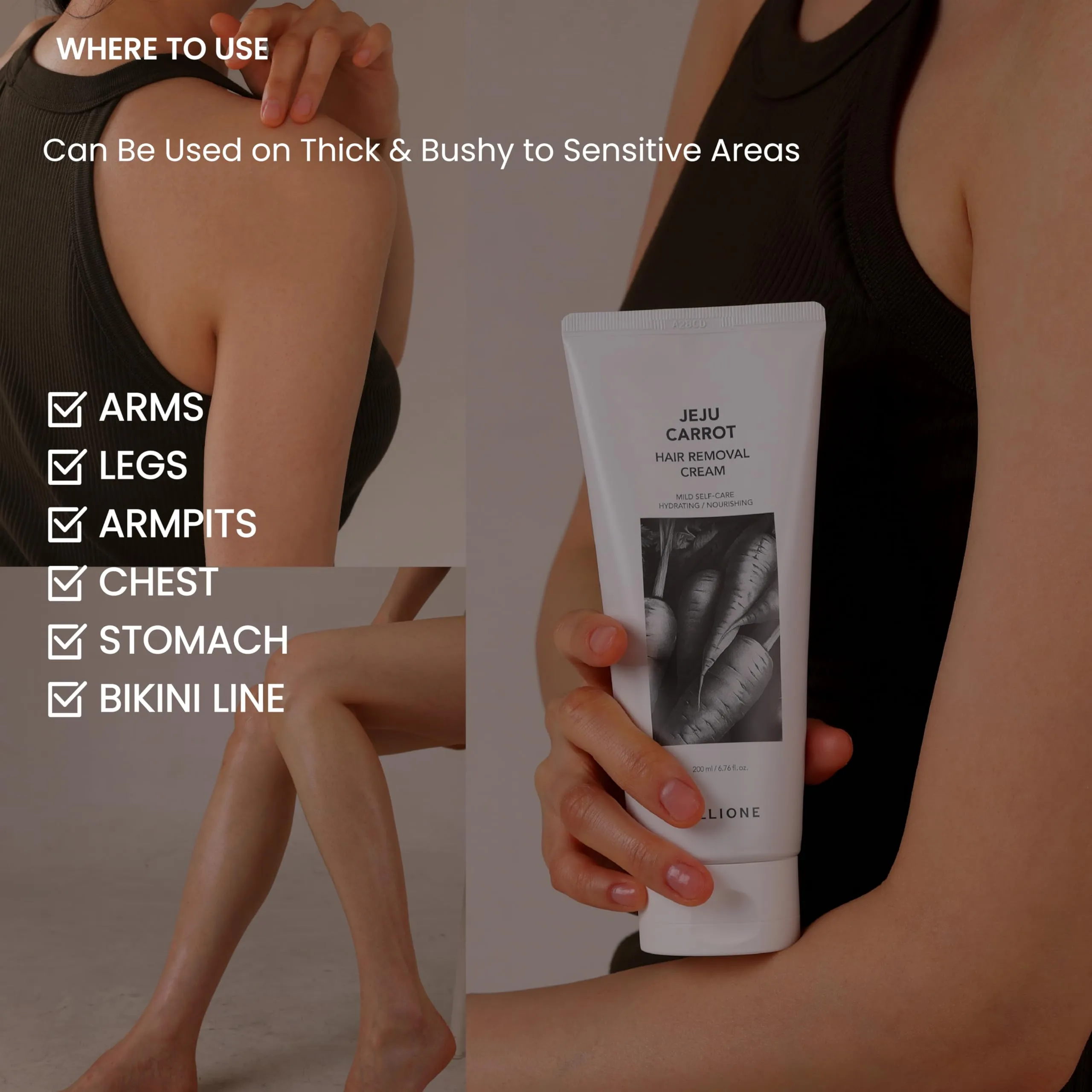 Allione Hair Removal Cream with Mugwort | Sooth & Painless for Sensitive Skin, Bikini, Underarms, Arms, Legs, Chest Hair Removal with Floral Scent, Crema Depiladora for Women & Men, 200ml