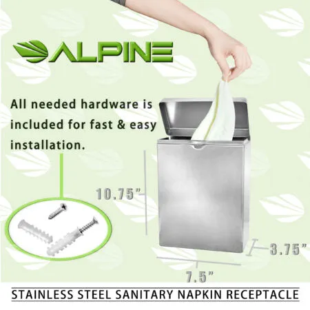 Alpine Industries ALP451-SSB Sanitary Napkin Receptacle, Stainless Steel