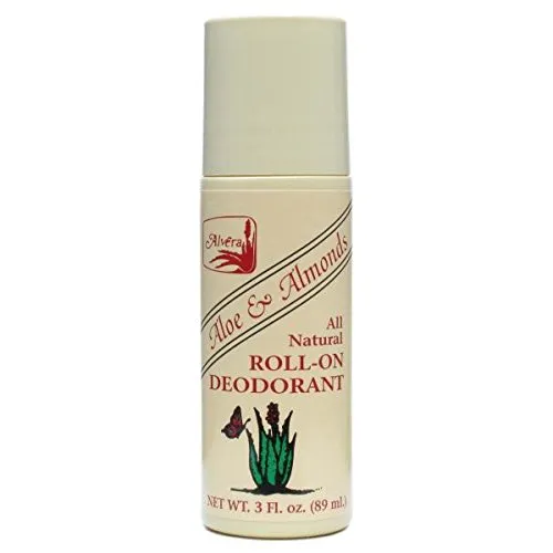 Alvera All Natural Roll-On Deodorant Aloe & Almonds - 3 Fl Oz, 4 pack 3 Fl Oz (Pack of 4)