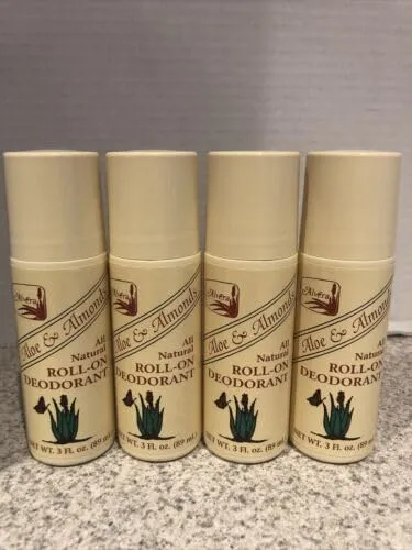Alvera All Natural Roll-On Deodorant Aloe & Almonds - 3 Fl Oz, 4 pack 3 Fl Oz (Pack of 4)