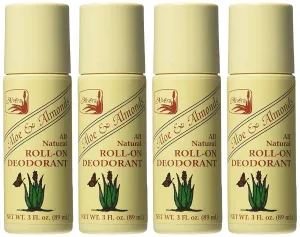 Alvera All Natural Roll-On Deodorant Aloe & Almonds - 3 Fl Oz, 4 pack 3 Fl Oz (Pack of 4)