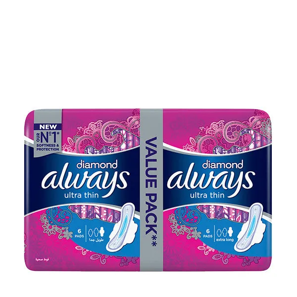 Always Diamond Ultra Thin Sanitary Napkins XL 6 Pcs