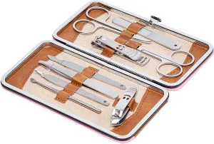 Amazon Basics 9-Piece Manicure and Pedicure Nail Clipping Set with Case- Stainless Steel, Turquoise