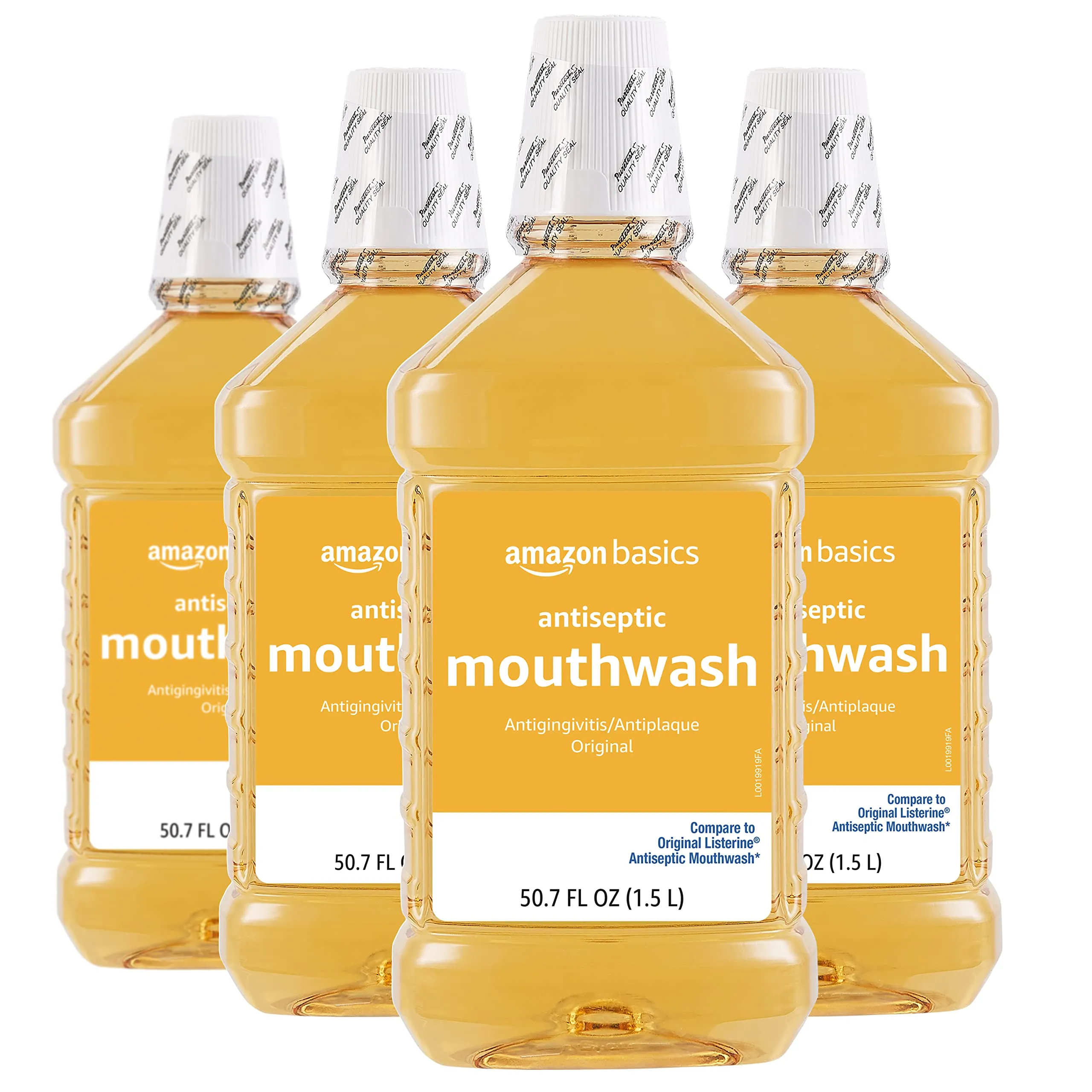 Amazon Basics Antiseptic Mouthwash, Original Flavor, 1.5 Liter, 50.7 ounce (Pack of 4) (Previously Solimo)