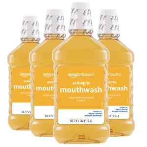 Amazon Basics Antiseptic Mouthwash, Original Flavor, 1.5 Liter, 50.7 ounce (Pack of 4) (Previously Solimo)