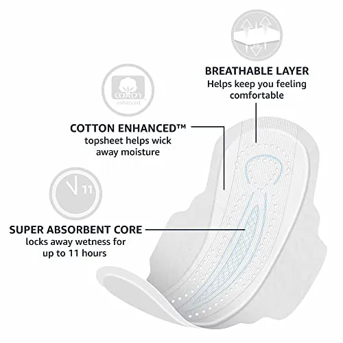 Amazon Basics Ultra Thin Pads with Flexi-Wings for Periods, Extra Long Length, Super Absorbency, Unscented, Size 3, 112 Count, 4 Packs of 28 (Previously Solimo)