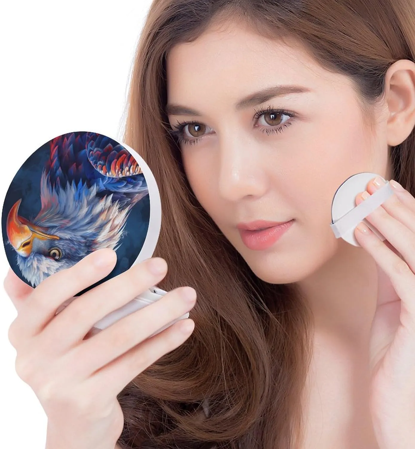 An Eagle Air Cushion Puff Box Portable Cosmetic Makeup Case Container,hand-painted Style Blue White And Red Loose Powder Foundation Container Suitable for BB Cream