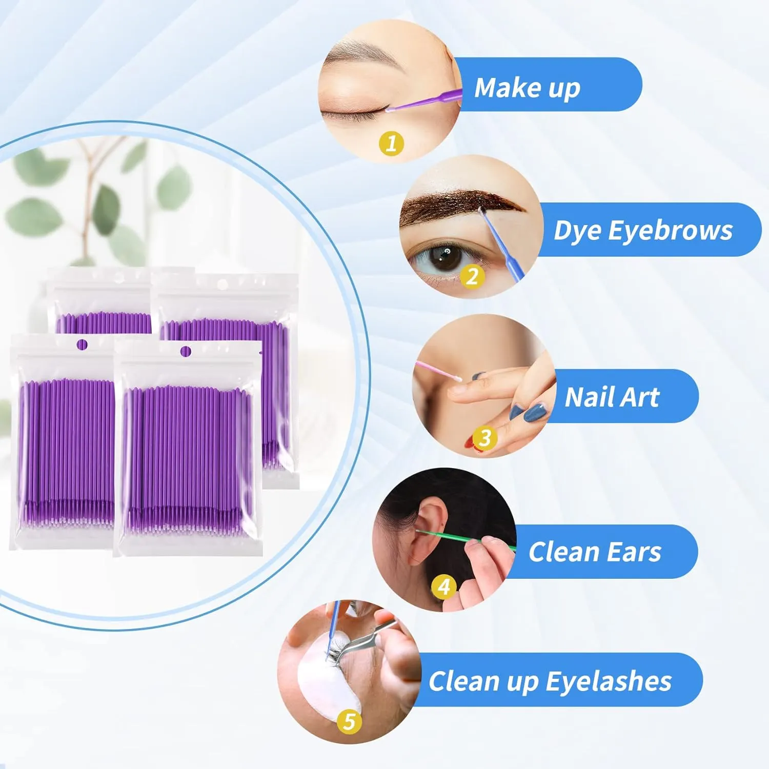 Annhua 400 PCS Disposable Micro Applicators Brush Eyelash Extension Micro Applicators Application Brushes Microfiber Wands for Mascara and Personal Care, Purple