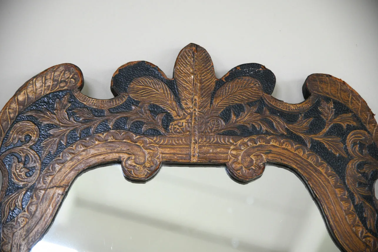 Antique Florentine Style Gilt Leather Wall Mirror