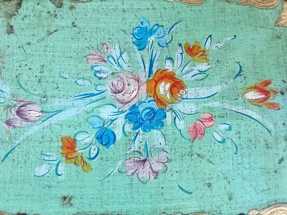 Antique Florentine Wood Floral Tray