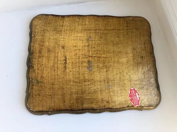 Antique Florentine Wood Floral Tray