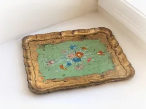Antique Florentine Wood Floral Tray