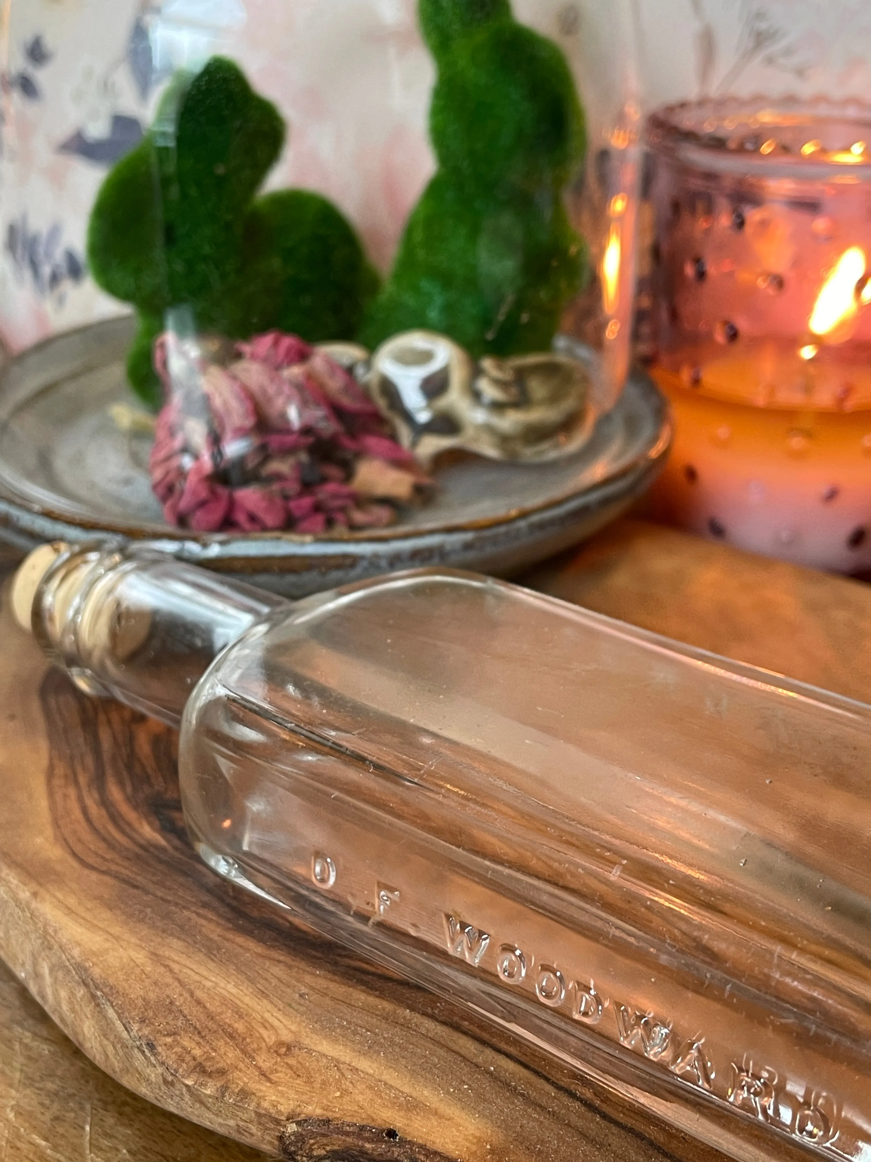Antique Glass Medicine Bottle, embossed O.F. Woodward, Leroy, NY