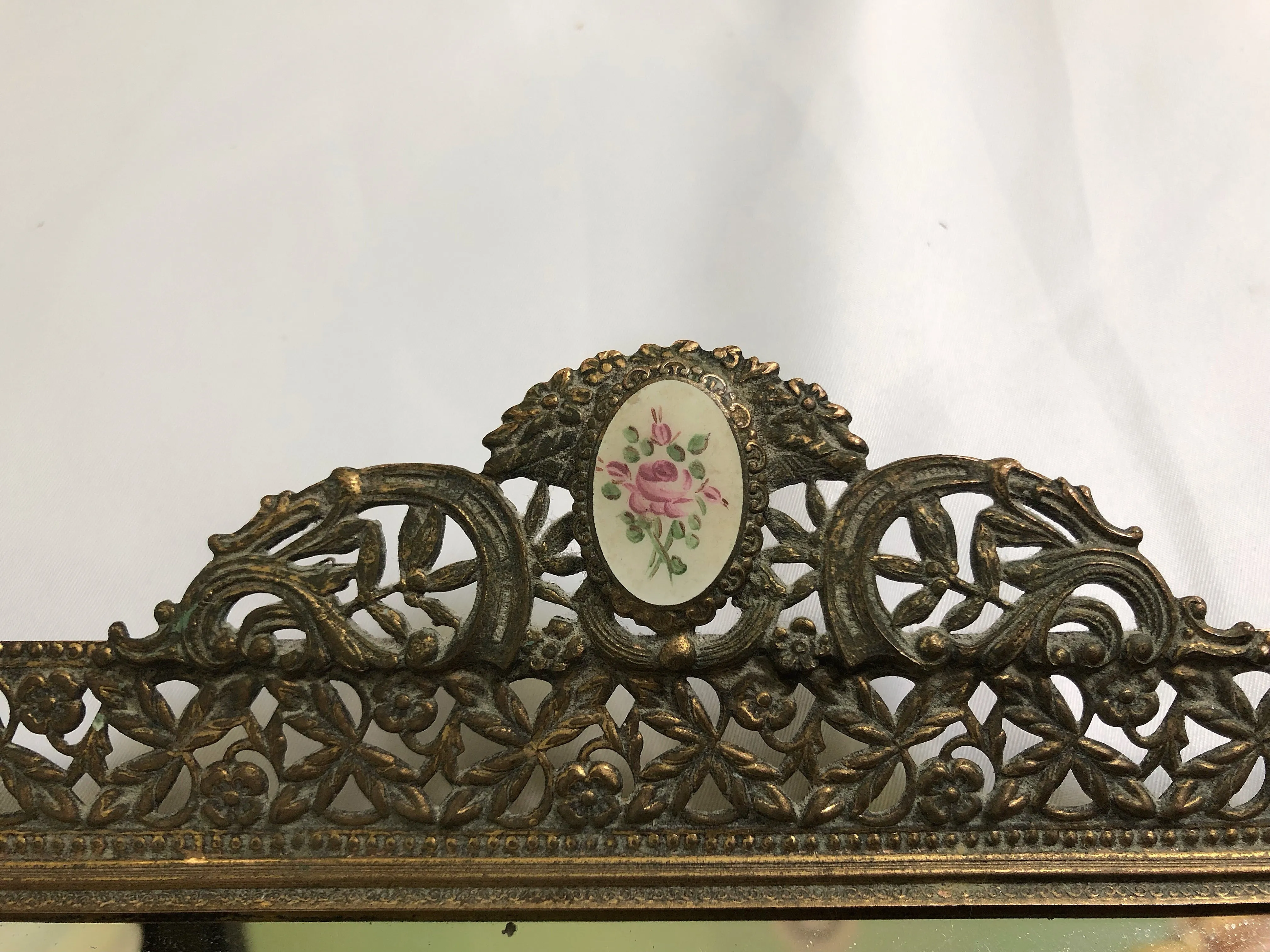 Antique Rectangle Floral Lace Mirror Tray