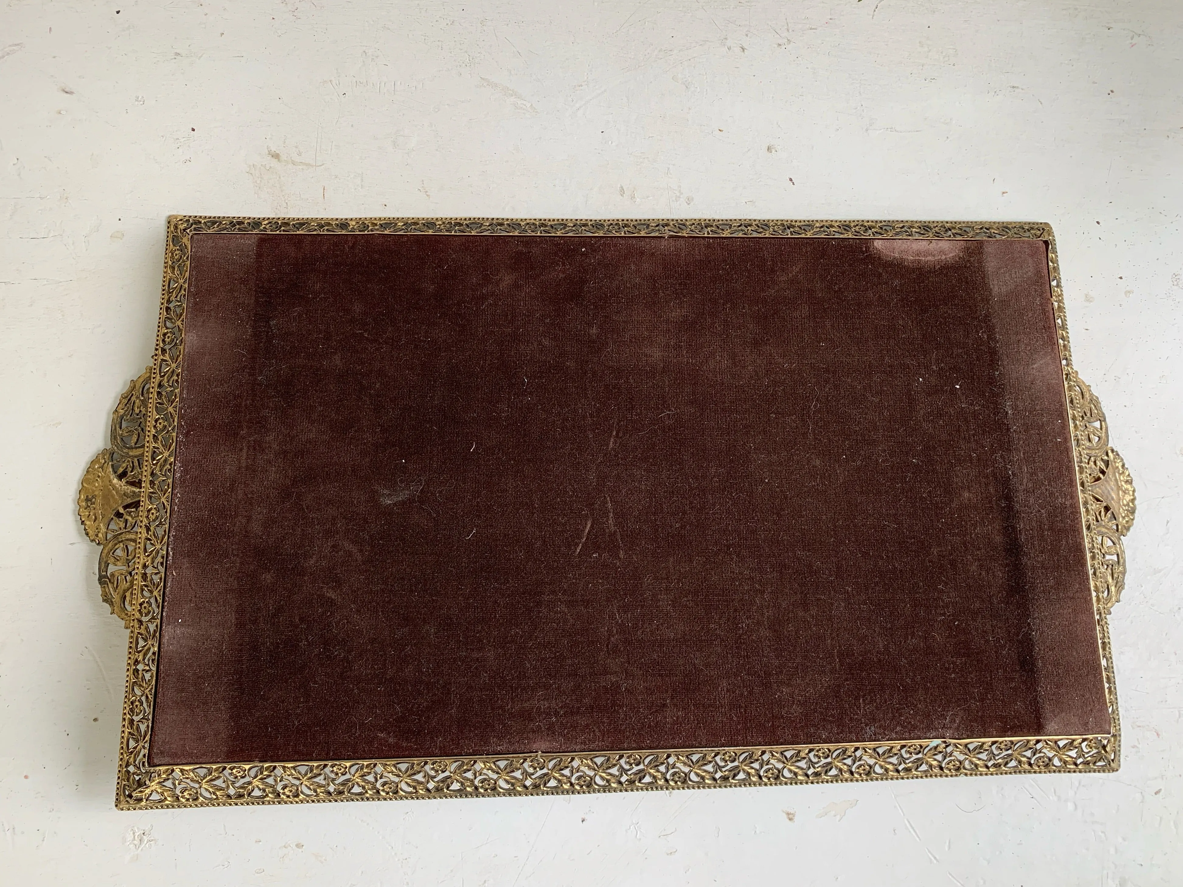 Antique Rectangle Floral Lace Mirror Tray