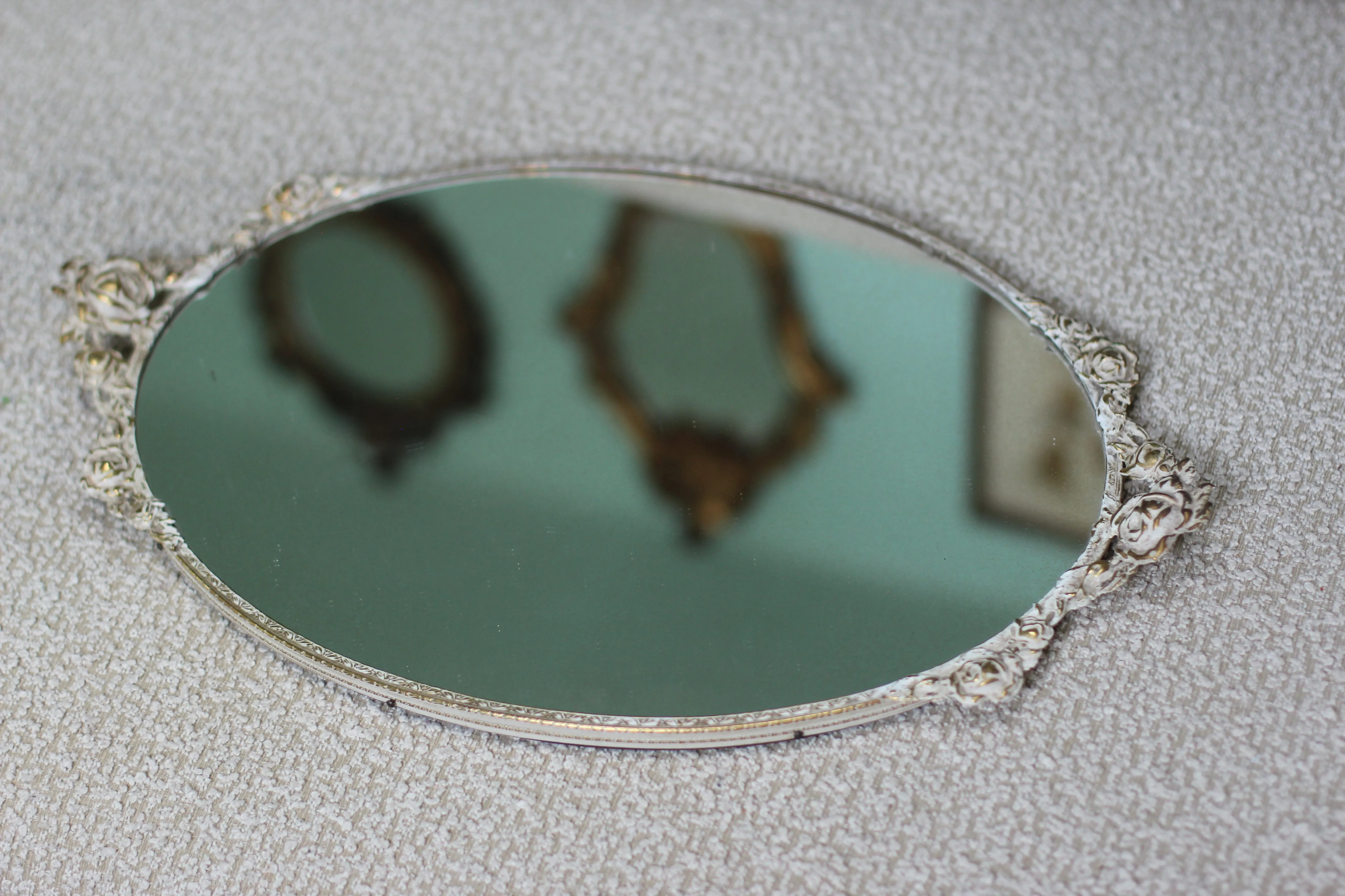 Antique White Gold Floral Rose Vanity Mirror