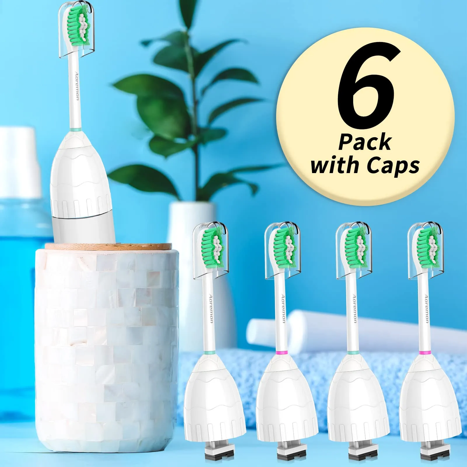 Aoremon Replacement Toothbrush Heads for Philips Sonicare E-Series Essence HX7022/66 and other Screw-on Electric Toothbrush Model, 6 Pack Green