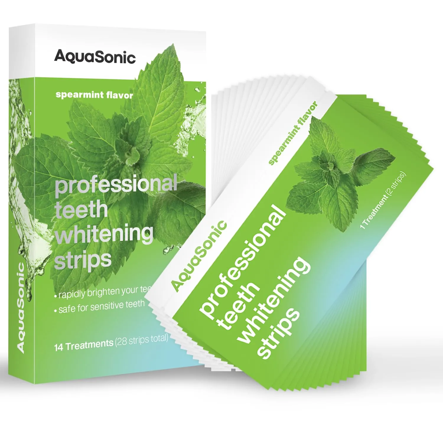AquaSonic Professional Teeth Whitening Strips - Enamel Safe Teeth Whitening with Hydrogen Peroxide - Easy to Use, Non-Slip, Affordable & Effective (Spearmint) Spearmint