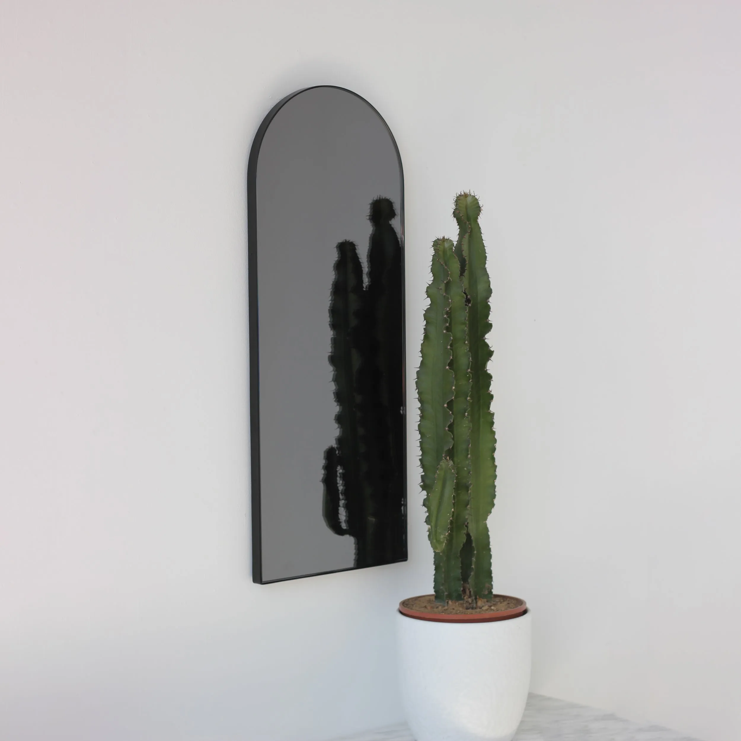 Arcus™ Arch shaped Black Tinted Contemporary Mirror with a Black Frame