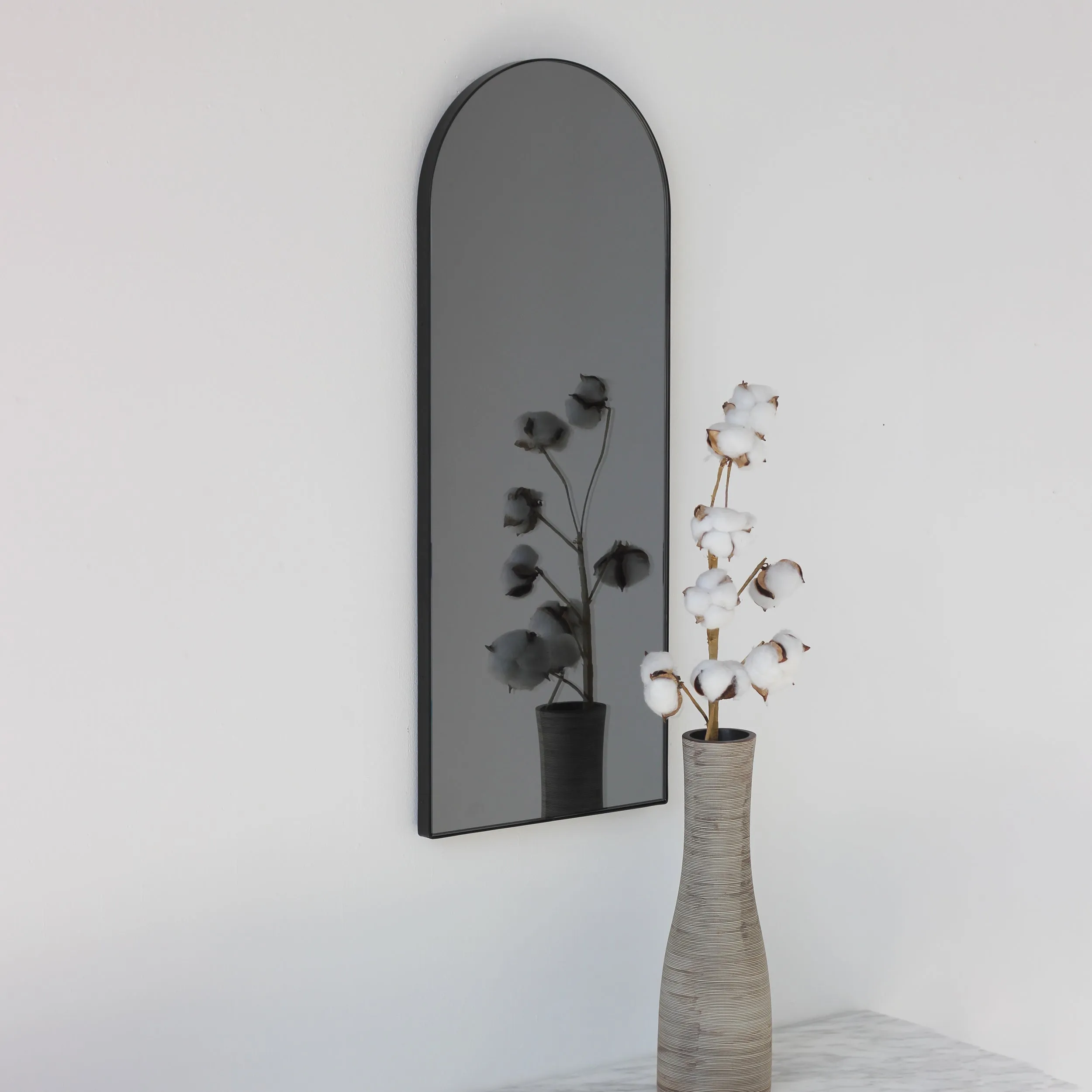 Arcus™ Arch shaped Black Tinted Contemporary Mirror with a Black Frame
